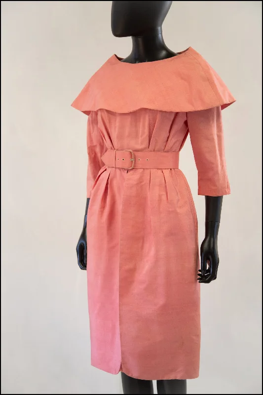 Last Chance Vintage 1950s Pink Silk Dress Set