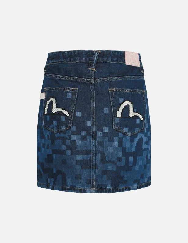Online Specials Pixel Seagull Embroidery and Print Regular Fit Denim Skirt