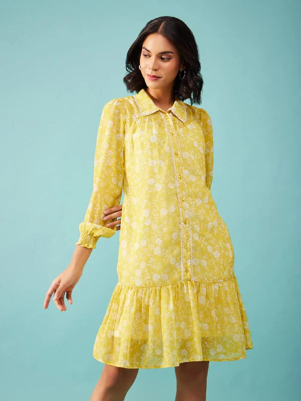 New Markdowns Floral Tiered Dress - Yellow