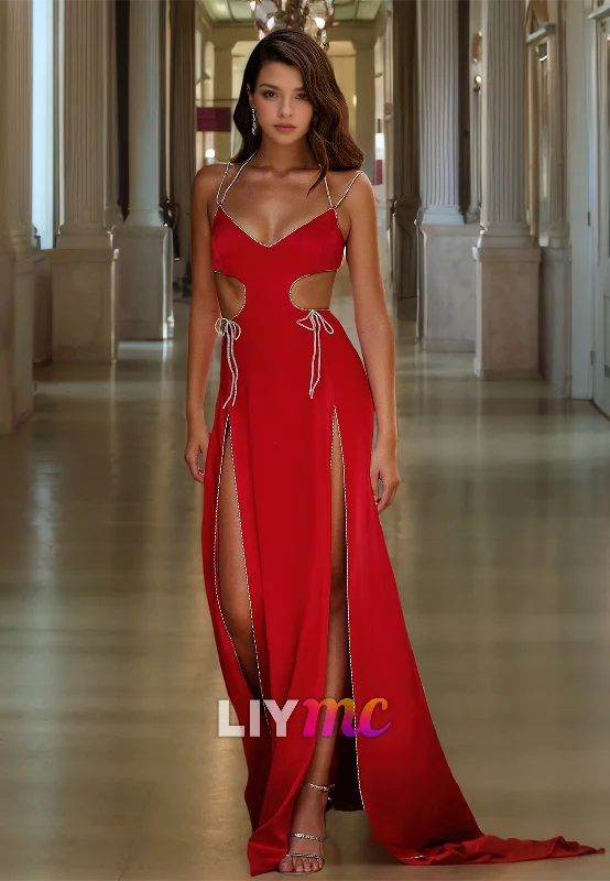 Special Buy V-Neck Spaghetti Straps Illusion A-Line Formal Dress