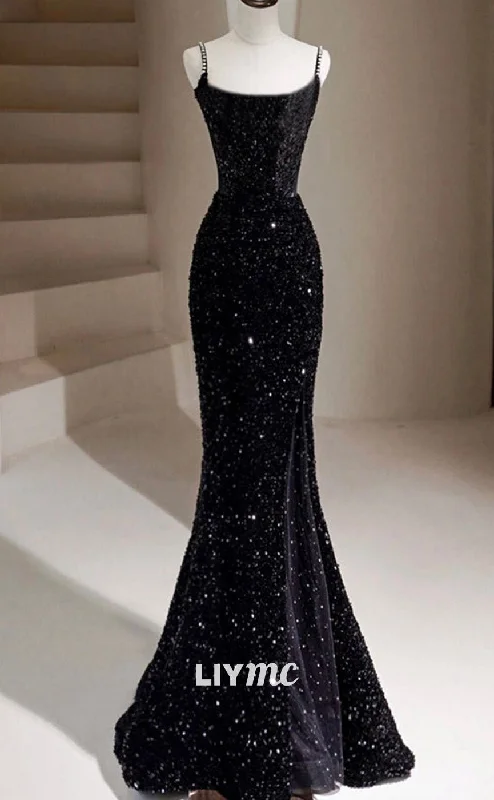 Act Fast LP1876 - Black Mermaid Sequin Long Prom Dress Black Formal Dress