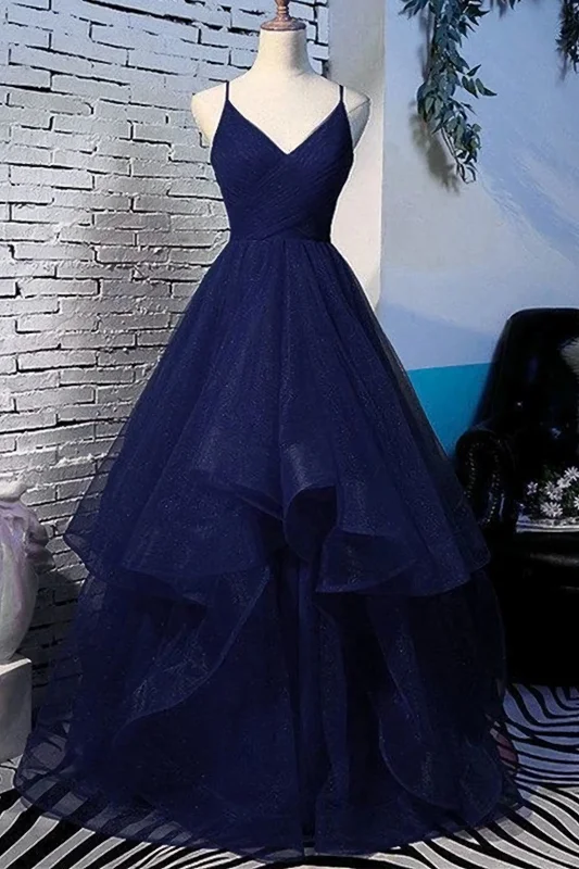 Great Deals Fluffy V Neck Navy Blue Long Prom Dress, With Straps V Neck Navy Blue Formal Dress, Navy Blue Evening Dress Great Deals Fluffy V Neck Navy Blue Long Prom Dress, With Straps V Neck Navy Blue Formal Dress, Navy Blue Evening Dress