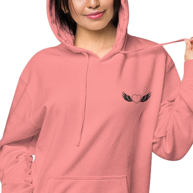 Shop and Save Heart and Wings Design Unisex Pigment-Dyed Hoodie