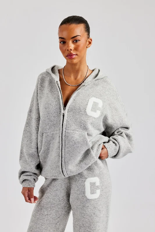 Price Smash Knitted Zip Through Hoodie - Light Grey