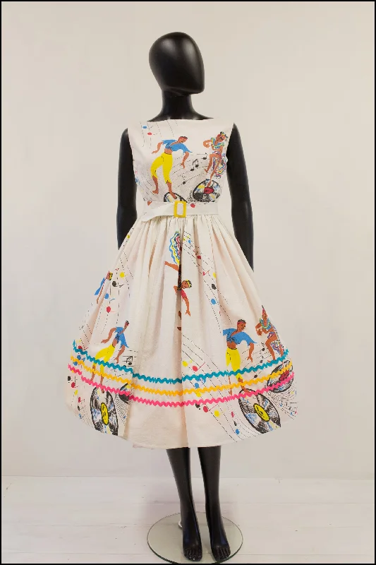 Vintage 1950s 'Samba Dance' Print Dress