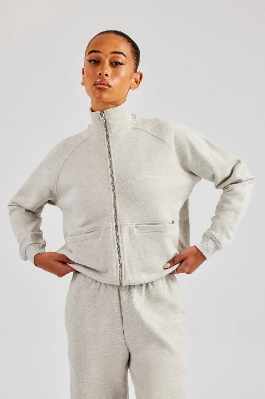 Year-End Sale Funnel Neck Zip Through Sweat - Ash Grey