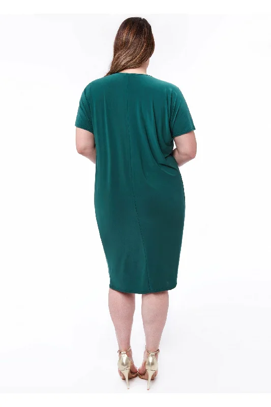 Shop and Save SLOUCHY SHORT SLEEVE MIDI DRESS WITH ROUND NECK