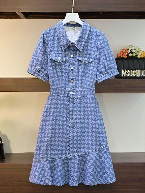 Price Cut Plus Size Print Denim Shirt Dress