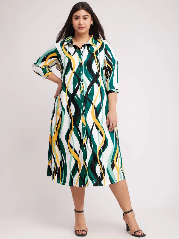 Daily Specials Abstract Print Shirt Dress - White And Teal