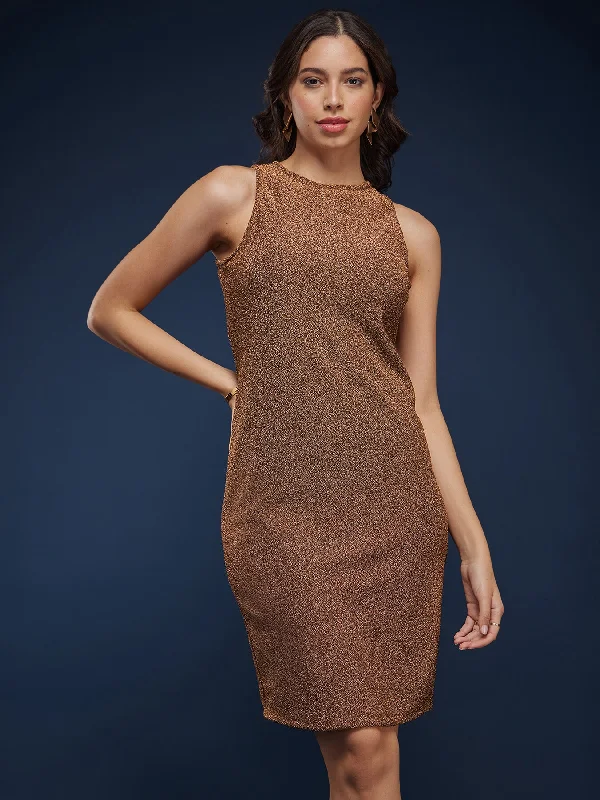 Weekend Special Halter Neck Bodycon Dress - Golden