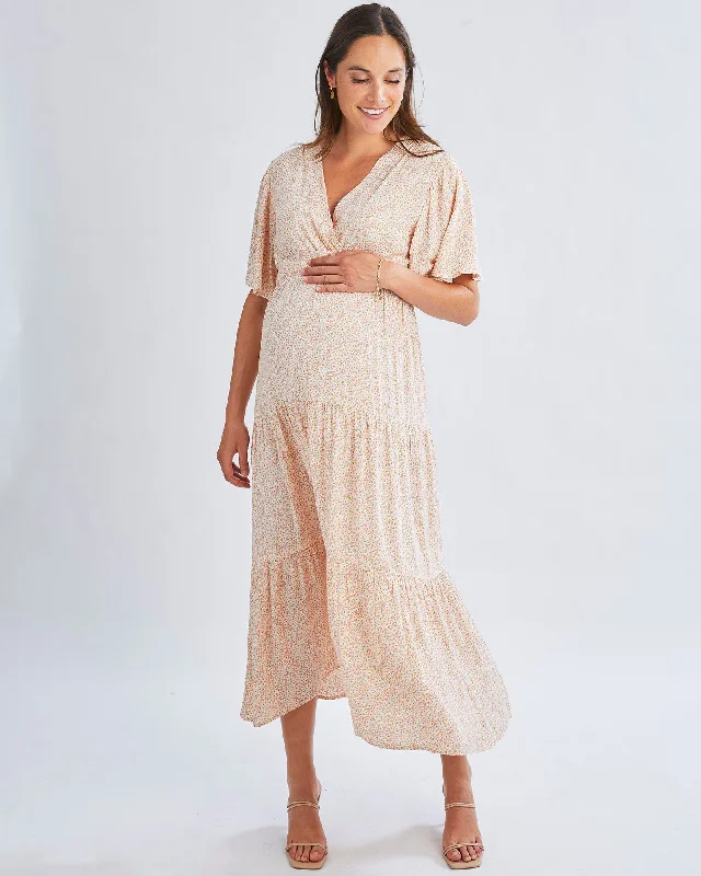 Friends and Family Sale Cara Maternity Maxi Dress in Creamy Floral Glow