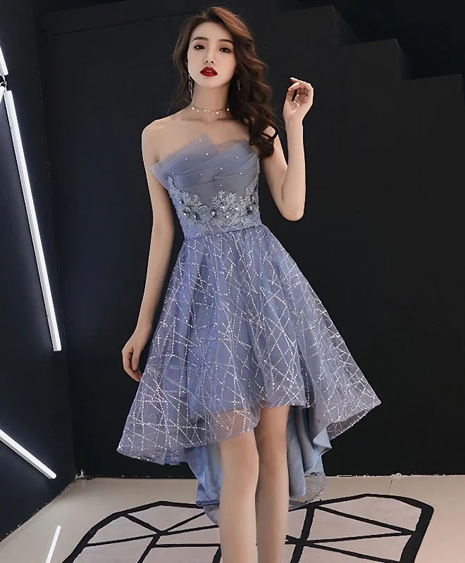 Early Access Blue Tulle High Low Prom Dress, Blue Homecoming Dress