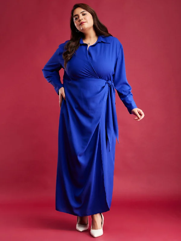 Huge Discounts Solid Maxi Wrap Dress - Royal Blue