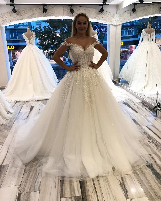 Bargain Blast Ball Gown Off-the-Shoulder Lace Appliques Princess Wedding Dress,JKZ6116