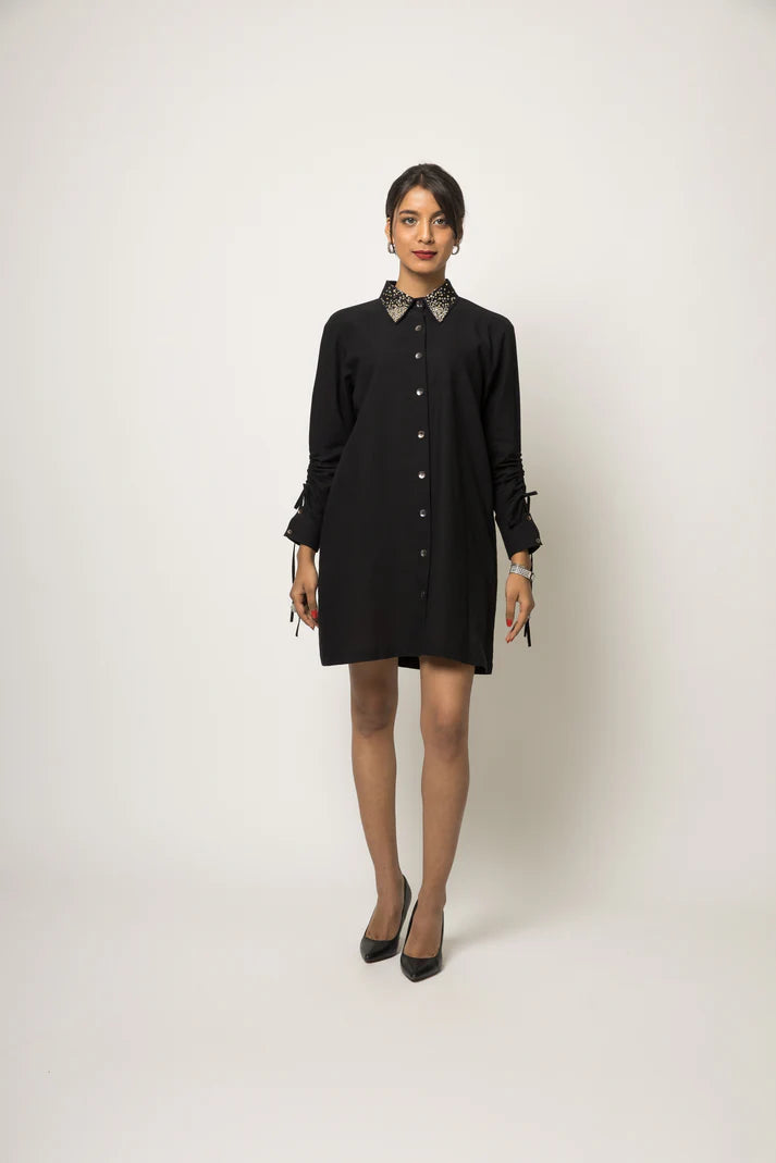 Weekend Special Embellished Collar Shirt Dress