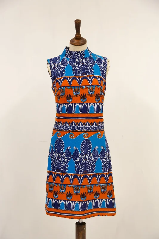 Vintage 1970s Blue Printed Mini Dress