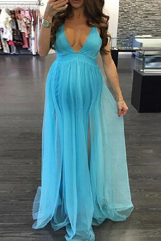 Overstock Sale Custom Sexy Deep V-neck Tulle Maternity Dress