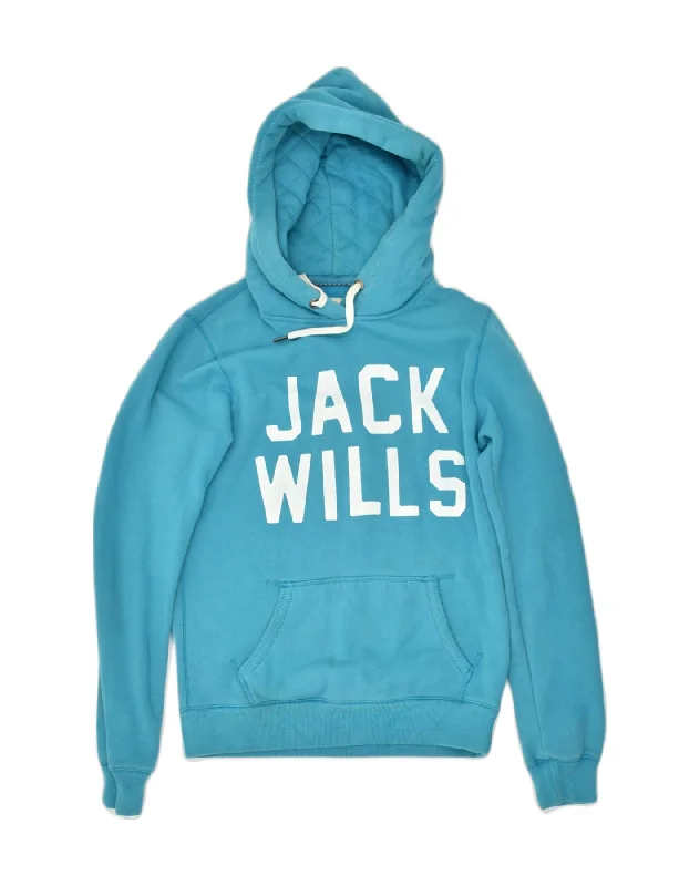 JACK WILLS Womens Graphic Hoodie Jumper UK 10 Small Blue Cotton