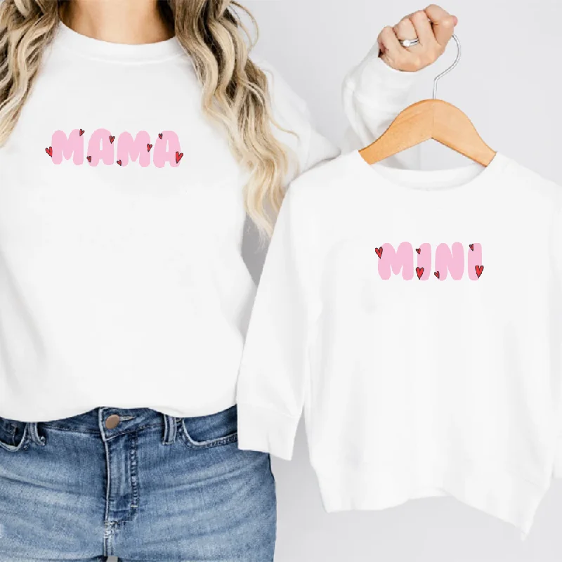 Mama & Mini Hearts Matching White Sweatshirts