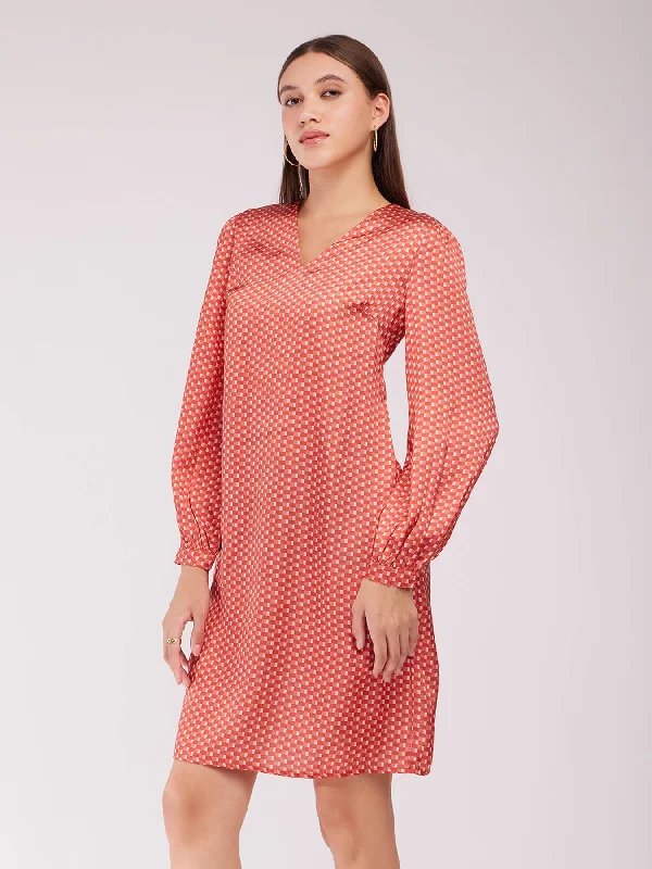 Big Savings Satin Shift Dress - Orange