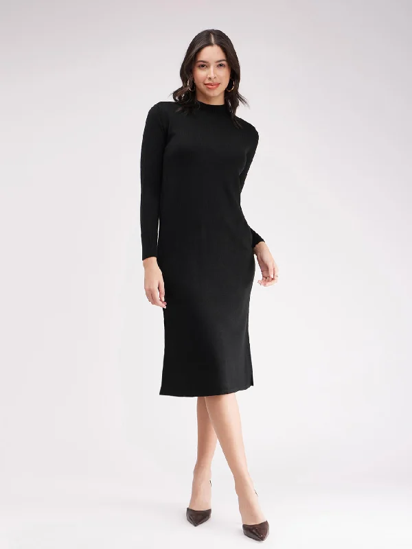 Lowest Price LivSoft Band Neck Sweater Dress - Black