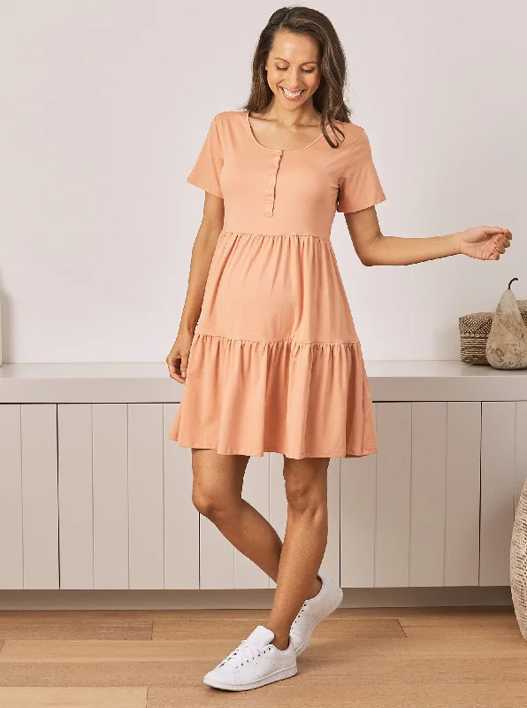 Buy Now Lana Maternity Tiered Dress in Apricot
