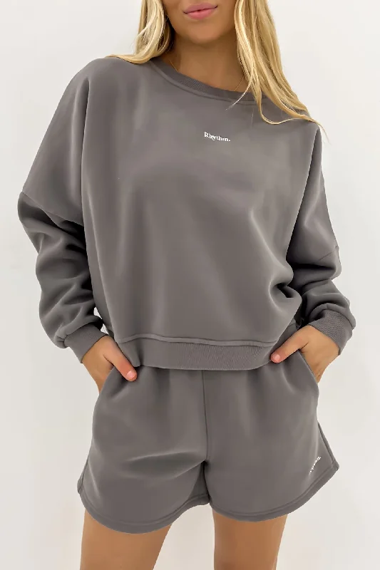 Don't Wait Logo Crew Neck Fleece Charcoal