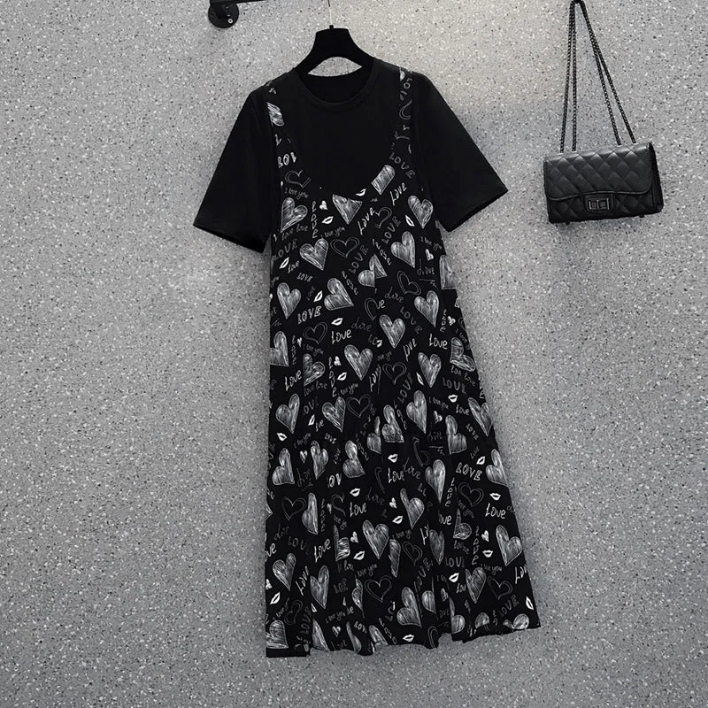 Super Sale Plus Size Mock 2 Piece Hearts Dress