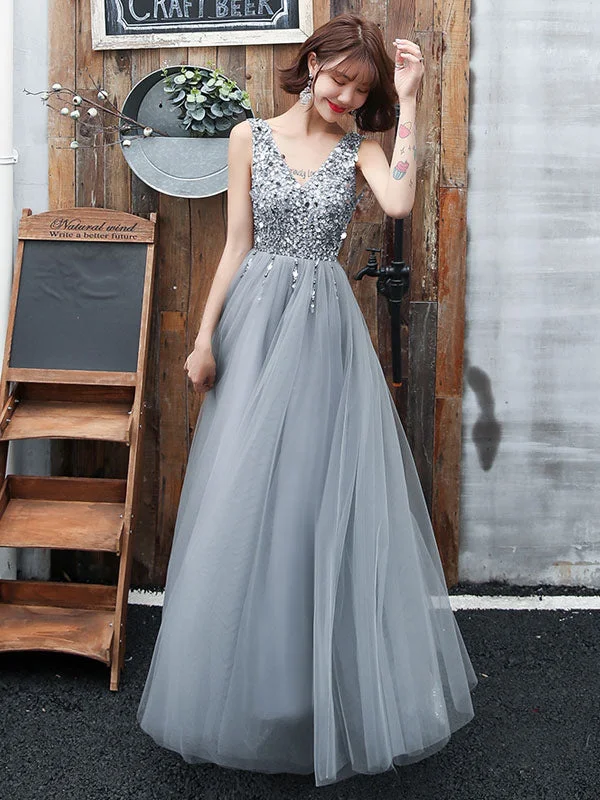 TIME-Limited Offer Stunning evening dress V Neck A Line Sleeveless Floor Length Wedding Guest Dresses
