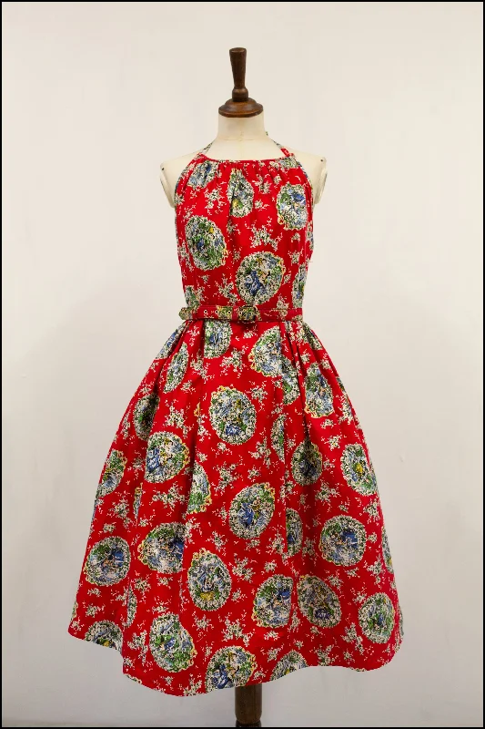 Vintage 1950s Red Romance Cotton Dress