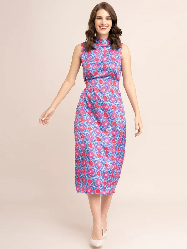 Can't Miss Satin Floral Print Shift Dress - Blue