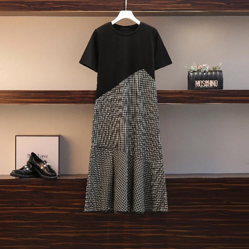 Great Deals Plus Size Korean Gingham Midi Dress