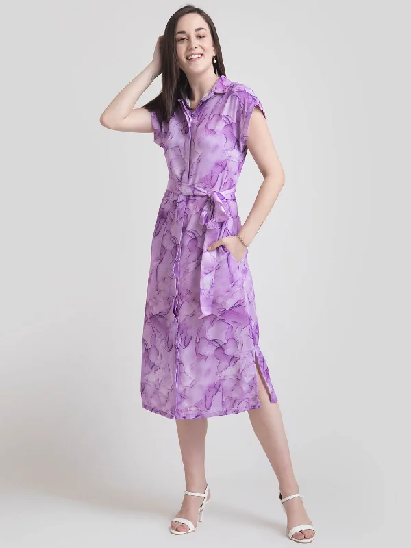 Crazy Deals Collared Marble Print Shirt Dress - Lilac
