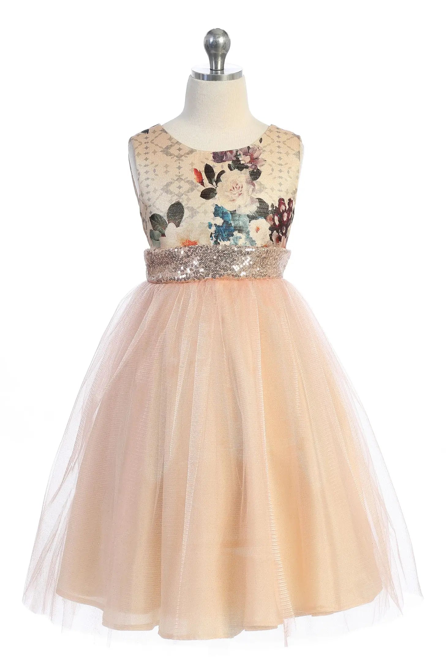 Deal Dash Vintage Floral Sequin Back V Girls Dress