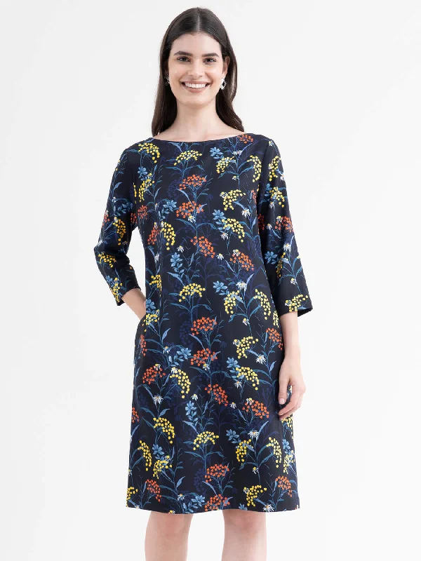 Time-Limited Offer Floral Shift Dress - Navy Blue