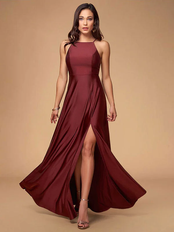 Doorbuster Deal Stunning Women Evening Dress Burgundy A Line Criss Cross Lycra Spandex Formal Dinner Dresses