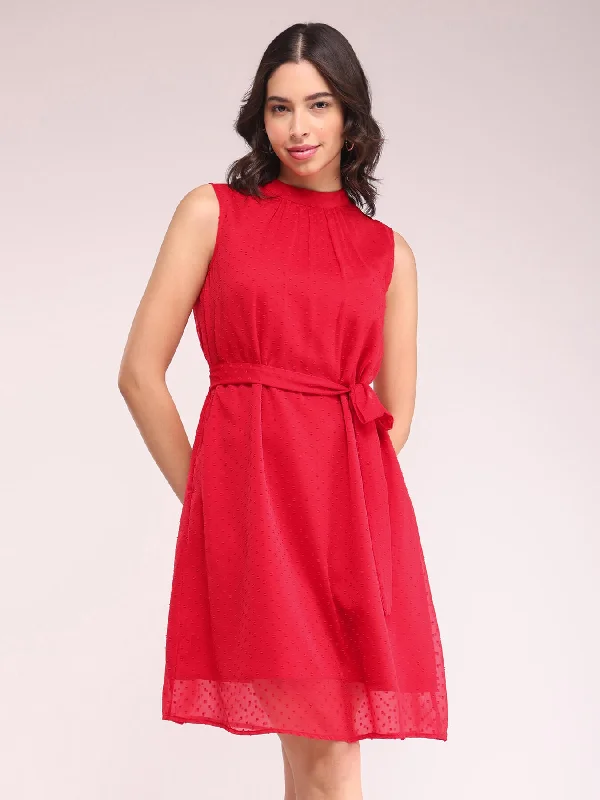 Special Savings High Neck A-line Dress - Red