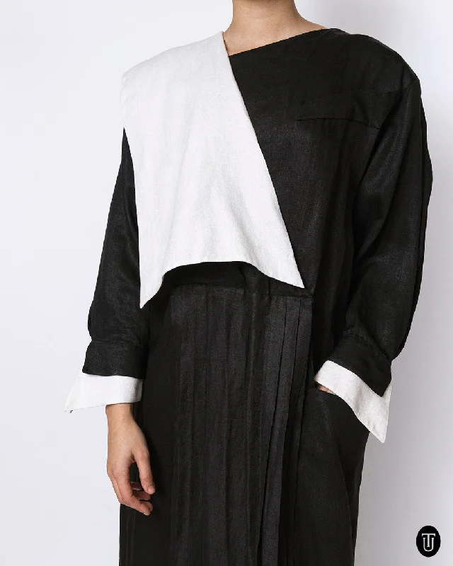 Don't Wait 1980s Claude Montana Black and White Linen Dress M
