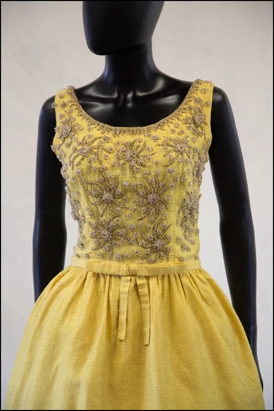 Final Markdown Vintage 1960s Yellow Silk Beaded Dress