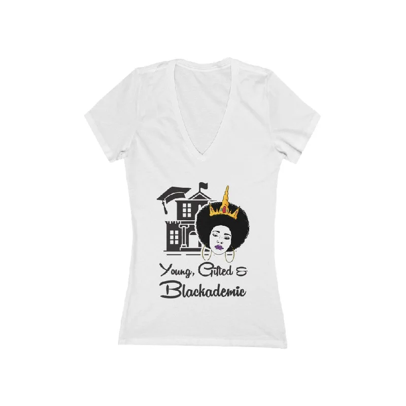 Limited Quantity Young, Gifted, and Blackademic - Women's Jersey Short Sleeve Deep V-Neck Tee Limited Quantity Young, Gifted, and Blackademic - Women's Jersey Short Sleeve Deep V-Neck Tee