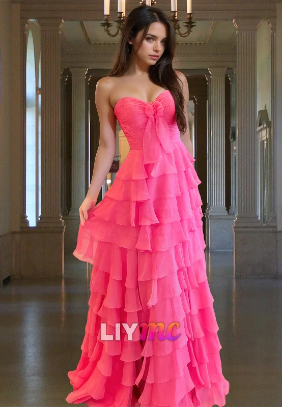 Best Deals Sweetheart Sleeveless Pleated Tiered A-Line Prom Dress