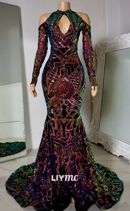 Special Buy LP2227 - Halter V-Neck Appliques Mermaid Prom Dress for Black Girls