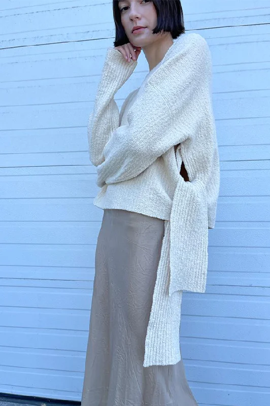 Rib Sash Pullover in Natural