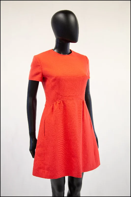 Vintage 1960s Coral Red Wool Mini Dress