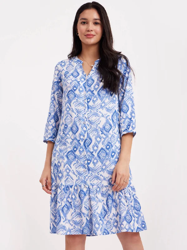 Deal of the Week Abstract Print Shirt Dress - Blue And White