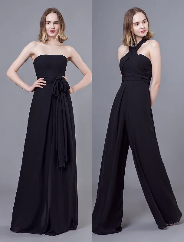 Discount Days Stunning Black Jumpsuits Formal Evening Wedding Party Convertible Chiffon Long One Size Fits All Bridesmaid Dresses