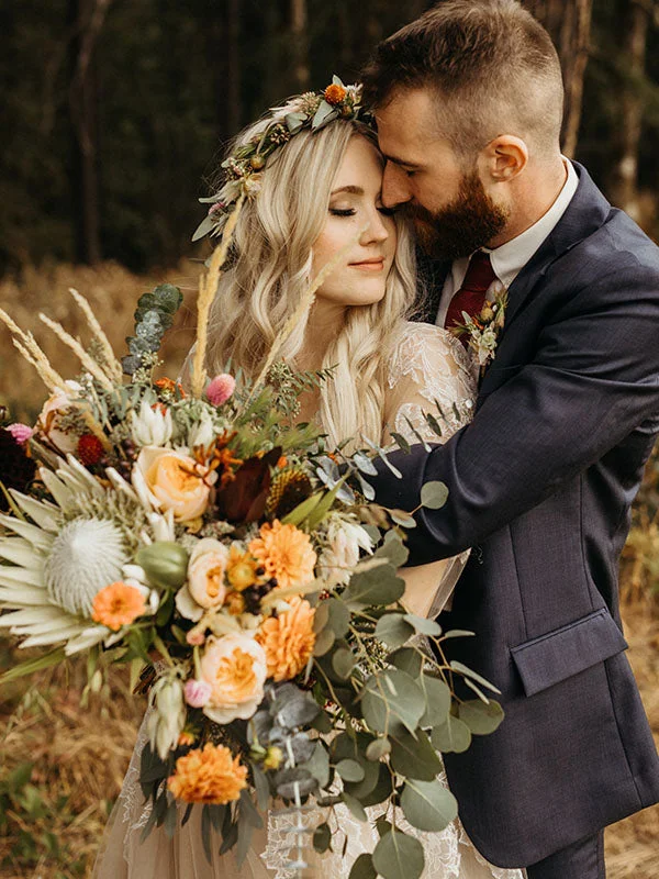 Super Bargain Romantic Illusion Long Sleeve Champagne Rustic Wedding Dress for Bride AN2309 Super Bargain Romantic Illusion Long Sleeve Champagne Rustic Wedding Dress for Bride AN2309
