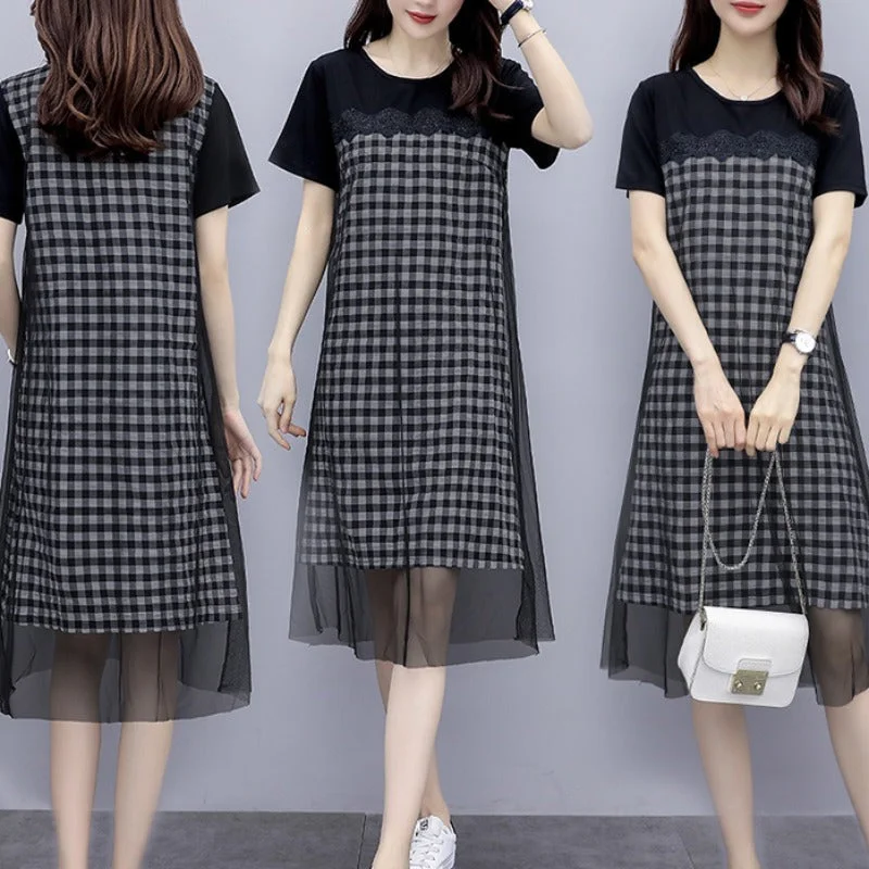 Blowout Deals Plus Size Checks Mesh Tulle Dress