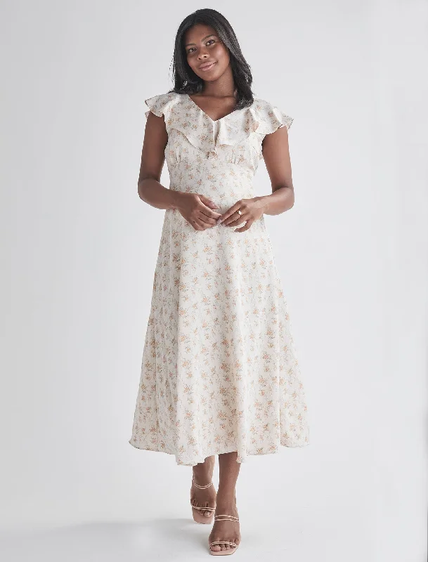 YEAR-End Sale Mika Maternity Ruffle Dress in Cream Floral Silky