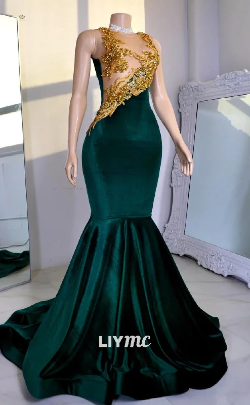 Seasonal Clearance LP2225 - Scoop Sleeveless Appliques Beaded Mermaid Prom Dress for Black Girls Seasonal Clearance LP2225 - Scoop Sleeveless Appliques Beaded Mermaid Prom Dress for Black Girls